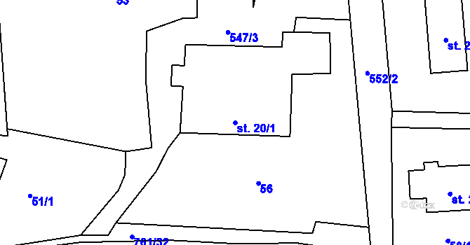 Parcela st. 20/1 v KÚ Jarošov u Litomyšle, Katastrální mapa