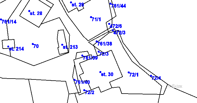 Parcela st. 72/3 v KÚ Jarošov u Litomyšle, Katastrální mapa