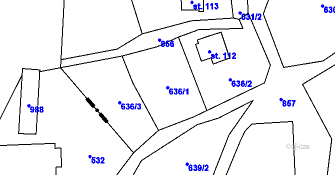 Parcela st. 636/1 v KÚ Jarošov u Litomyšle, Katastrální mapa