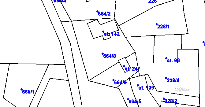 Parcela st. 664/8 v KÚ Jarošov u Litomyšle, Katastrální mapa