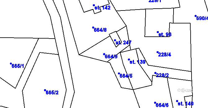 Parcela st. 664/9 v KÚ Jarošov u Litomyšle, Katastrální mapa