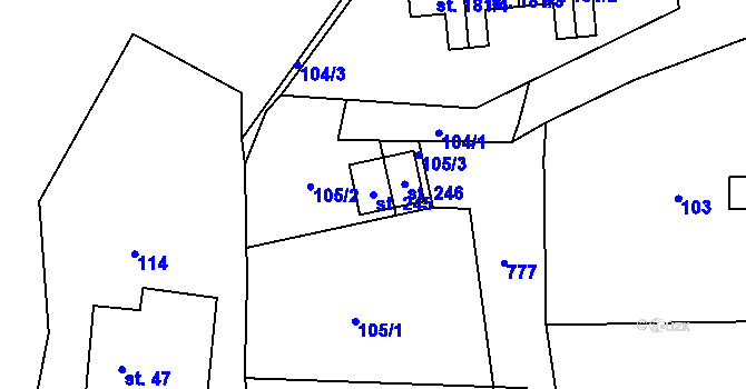 Parcela st. 245 v KÚ Jarošov u Litomyšle, Katastrální mapa