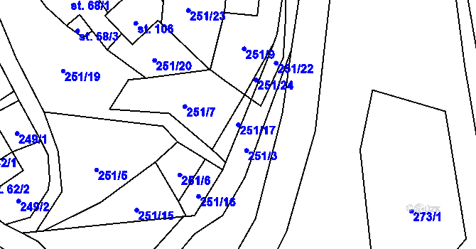 Parcela st. 251/17 v KÚ Nová Ves u Jarošova, Katastrální mapa