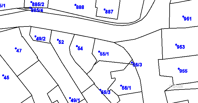 Parcela st. 55/1 v KÚ Jarošov u Uherského Hradiště, Katastrální mapa