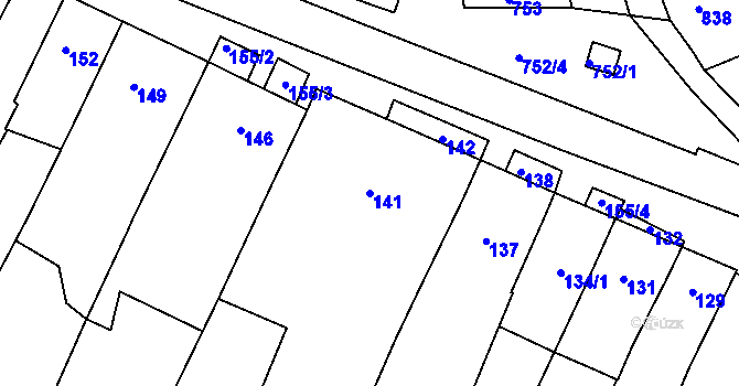 Parcela st. 141 v KÚ Jarošov u Uherského Hradiště, Katastrální mapa
