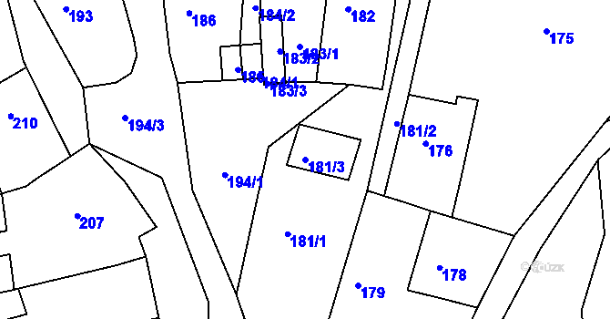 Parcela st. 181/3 v KÚ Jarošov u Uherského Hradiště, Katastrální mapa