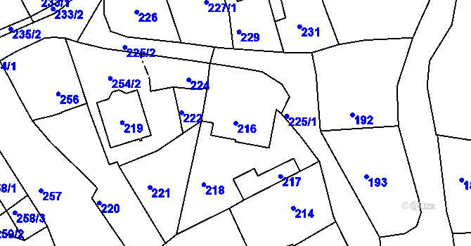 Parcela st. 216 v KÚ Jarošov u Uherského Hradiště, Katastrální mapa