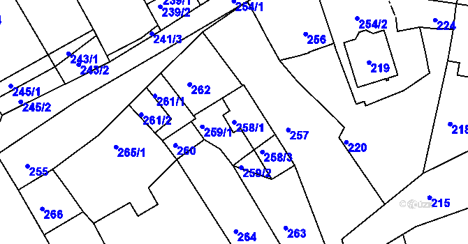 Parcela st. 258/1 v KÚ Jarošov u Uherského Hradiště, Katastrální mapa