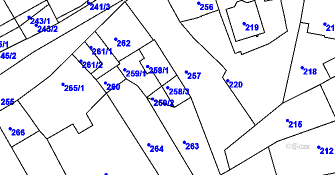 Parcela st. 258/3 v KÚ Jarošov u Uherského Hradiště, Katastrální mapa