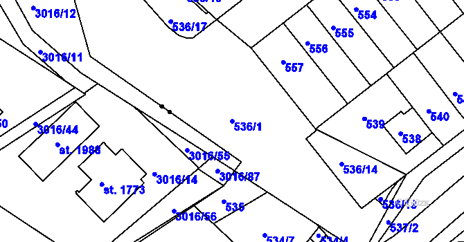 Parcela st. 536/1 v KÚ Jarošov u Uherského Hradiště, Katastrální mapa