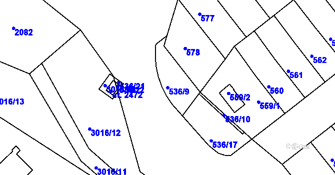 Parcela st. 536/9 v KÚ Jarošov u Uherského Hradiště, Katastrální mapa