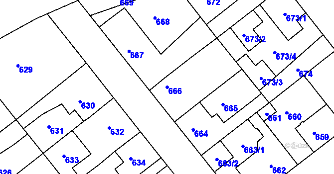 Parcela st. 666 v KÚ Jarošov u Uherského Hradiště, Katastrální mapa