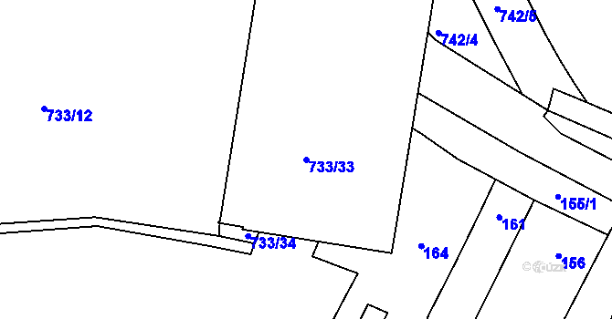 Parcela st. 733/33 v KÚ Jarošov u Uherského Hradiště, Katastrální mapa