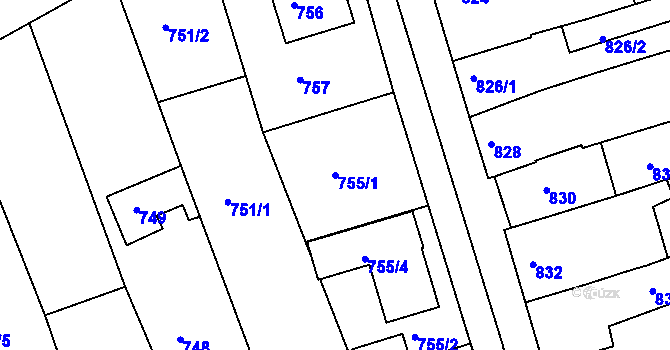 Parcela st. 755/1 v KÚ Jarošov u Uherského Hradiště, Katastrální mapa