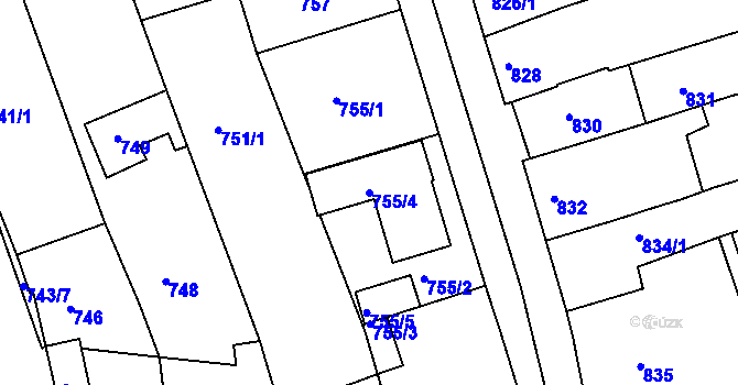 Parcela st. 755/4 v KÚ Jarošov u Uherského Hradiště, Katastrální mapa