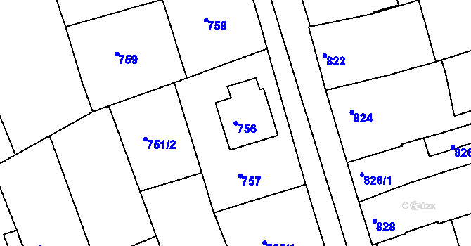 Parcela st. 756 v KÚ Jarošov u Uherského Hradiště, Katastrální mapa