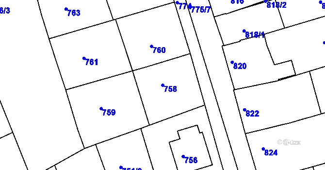 Parcela st. 758 v KÚ Jarošov u Uherského Hradiště, Katastrální mapa