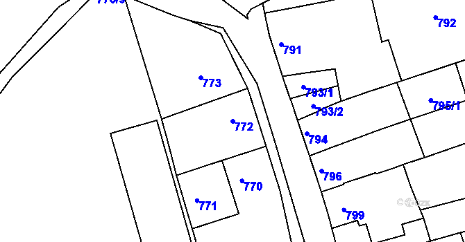 Parcela st. 772 v KÚ Jarošov u Uherského Hradiště, Katastrální mapa