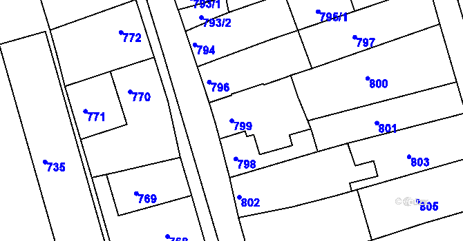 Parcela st. 799 v KÚ Jarošov u Uherského Hradiště, Katastrální mapa