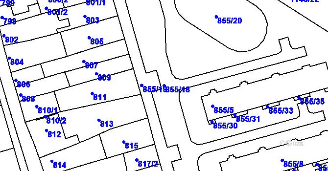 Parcela st. 855/18 v KÚ Jarošov u Uherského Hradiště, Katastrální mapa