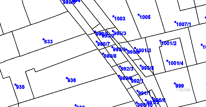 Parcela st. 980/8 v KÚ Jarošov u Uherského Hradiště, Katastrální mapa