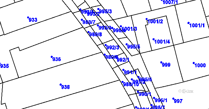 Parcela st. 980/9 v KÚ Jarošov u Uherského Hradiště, Katastrální mapa