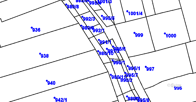 Parcela st. 980/10 v KÚ Jarošov u Uherského Hradiště, Katastrální mapa