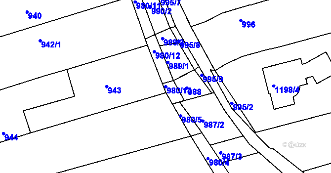 Parcela st. 980/13 v KÚ Jarošov u Uherského Hradiště, Katastrální mapa