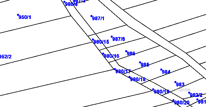 Parcela st. 980/16 v KÚ Jarošov u Uherského Hradiště, Katastrální mapa