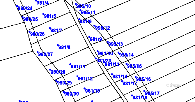 Parcela st. 981/10 v KÚ Jarošov u Uherského Hradiště, Katastrální mapa