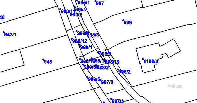 Parcela st. 995/9 v KÚ Jarošov u Uherského Hradiště, Katastrální mapa