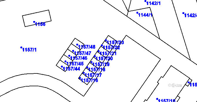 Parcela st. 1157/21 v KÚ Jarošov u Uherského Hradiště, Katastrální mapa