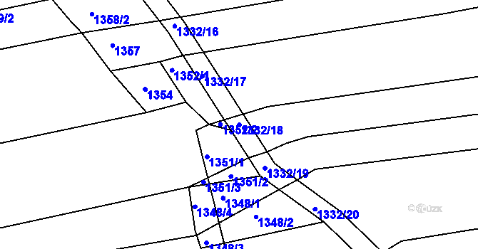 Parcela st. 1332/18 v KÚ Jarošov u Uherského Hradiště, Katastrální mapa