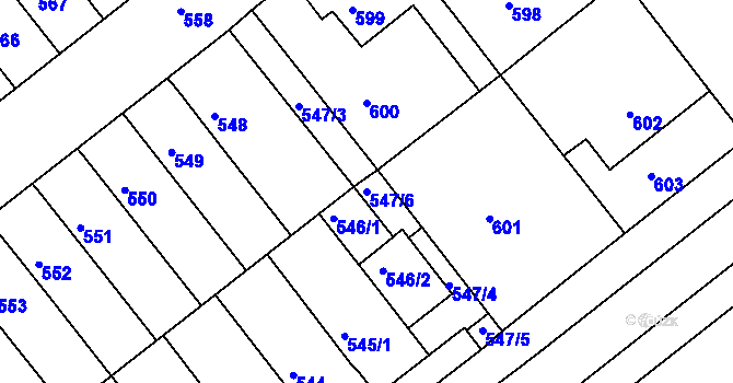 Parcela st. 547/6 v KÚ Jarošov u Uherského Hradiště, Katastrální mapa