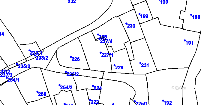 Parcela st. 227/1 v KÚ Jarošov u Uherského Hradiště, Katastrální mapa