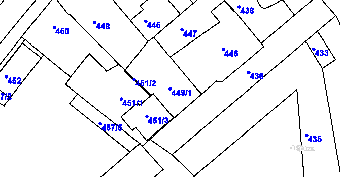 Parcela st. 449/1 v KÚ Jarošov u Uherského Hradiště, Katastrální mapa