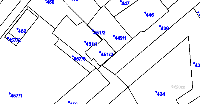 Parcela st. 451/3 v KÚ Jarošov u Uherského Hradiště, Katastrální mapa
