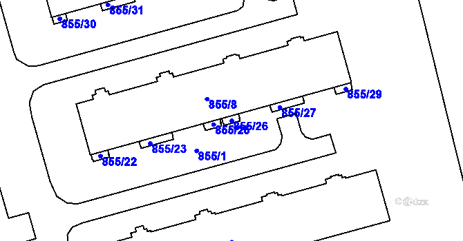 Parcela st. 855/26 v KÚ Jarošov u Uherského Hradiště, Katastrální mapa