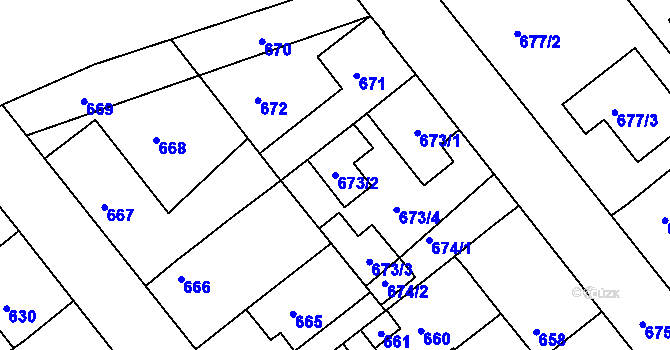 Parcela st. 673/2 v KÚ Jarošov u Uherského Hradiště, Katastrální mapa