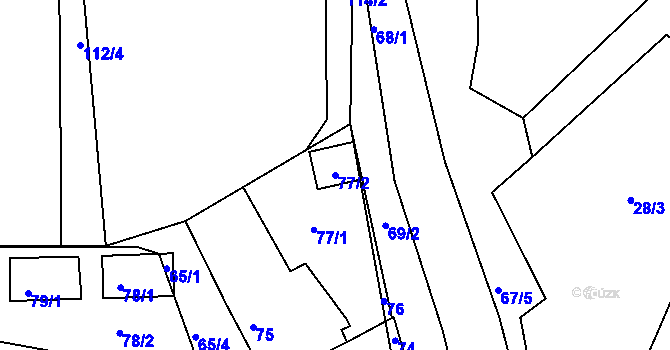 Parcela st. 77/2 v KÚ Jarošov u Uherského Hradiště, Katastrální mapa