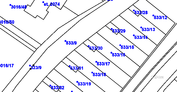 Parcela st. 533/30 v KÚ Jarošov u Uherského Hradiště, Katastrální mapa