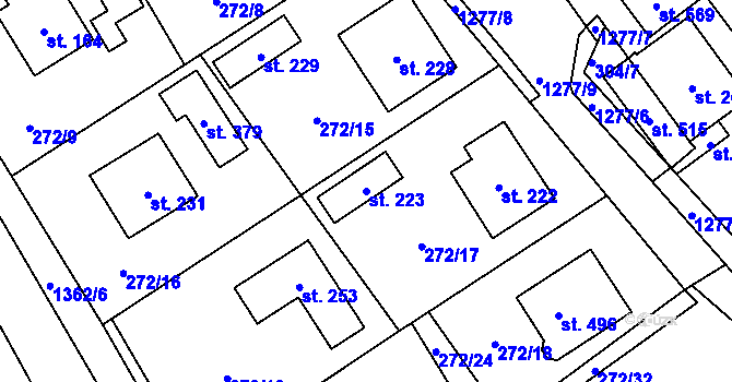 Parcela st. 223 v KÚ Jarošov nad Nežárkou, Katastrální mapa