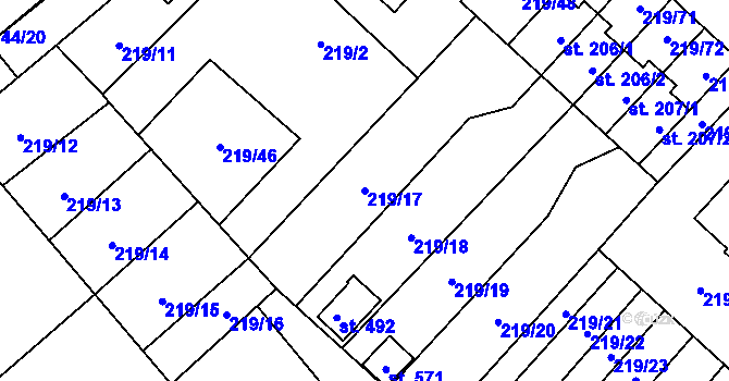 Parcela st. 219/17 v KÚ Jarošov nad Nežárkou, Katastrální mapa