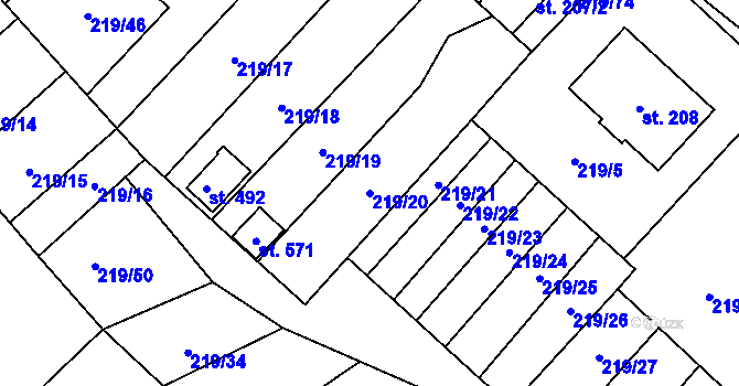 Parcela st. 219/20 v KÚ Jarošov nad Nežárkou, Katastrální mapa