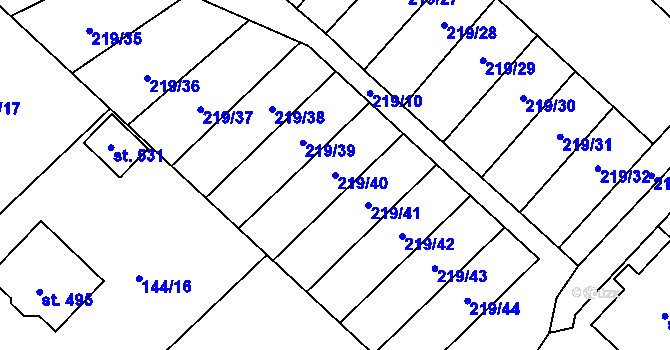 Parcela st. 219/40 v KÚ Jarošov nad Nežárkou, Katastrální mapa