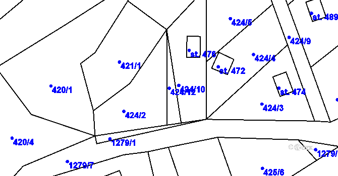 Parcela st. 424/12 v KÚ Jarošov nad Nežárkou, Katastrální mapa