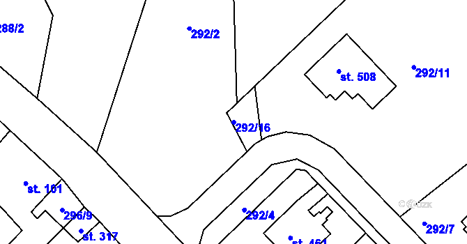 Parcela st. 292/16 v KÚ Jarošov nad Nežárkou, Katastrální mapa