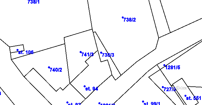 Parcela st. 738/3 v KÚ Jarošov nad Nežárkou, Katastrální mapa