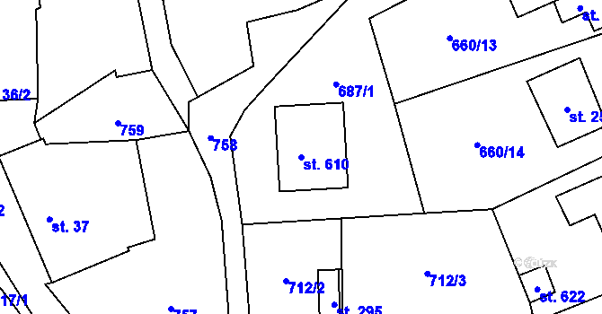 Parcela st. 610 v KÚ Jarošov nad Nežárkou, Katastrální mapa