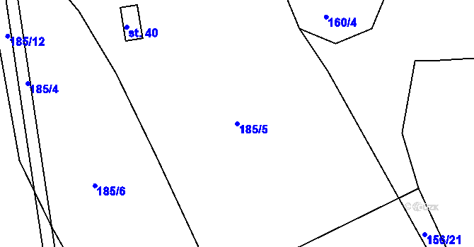 Parcela st. 185/5 v KÚ Matějovec nad Nežárkou, Katastrální mapa